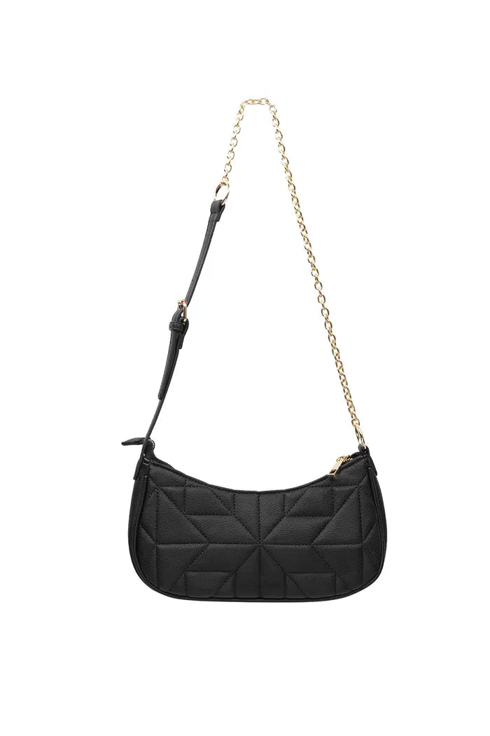 Stitched Shoulder Bag Gold Hardware - Black