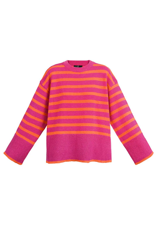 Wide Knitted Sweater Stripes and Flared Sleeve